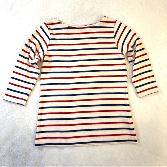 L.L. Bean Tops - LL Bean Cream Red & Blue Striped 3/4 Sleeve Shirt